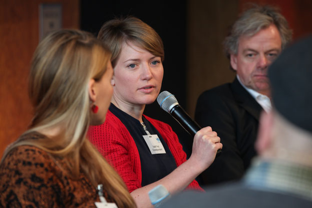 Lisa Altmeier, Steffi Fetz und Thomas Franke bei Panel I beim Social Community Day 2018, Foto: Georg Jorczyk/Grimme-Institut